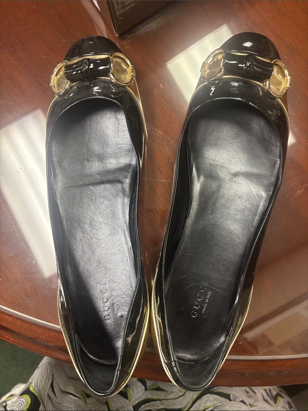 Gucci Black Patent Ballet Flats with Gold Horsebit